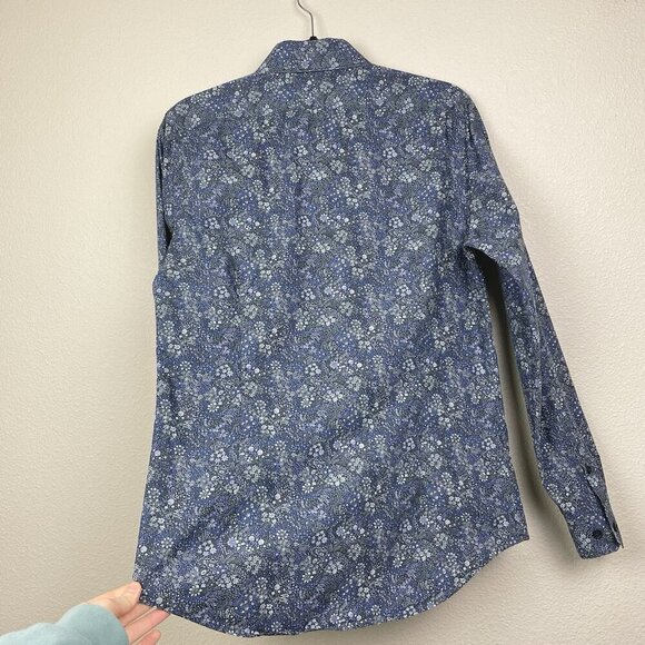 Express Men's Small Liberty Fabric Long Sleeve Collared Dress Shirt Blue Floral - Picture 14 of 14